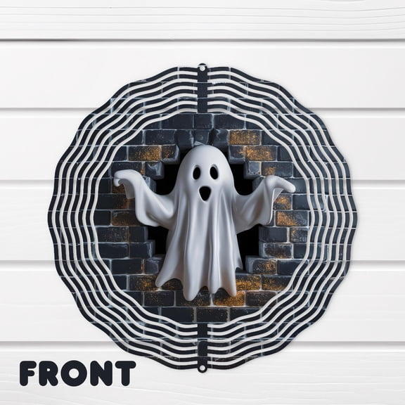 Funny Ghost 3D Wind Spinner Aluminum Garden Art Halloween Decor