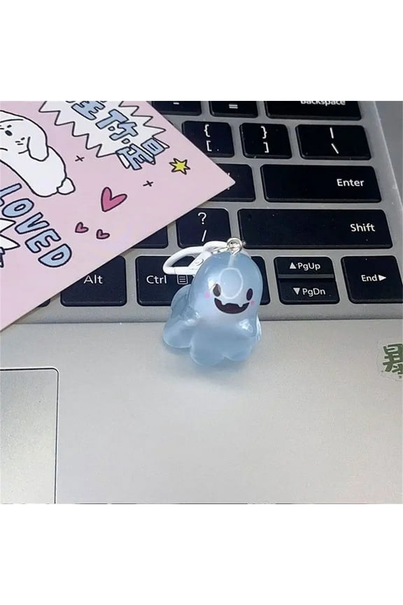 Funny Ghost Bag Charm Purse Key Chain Glow in the Dark Cute Mini Ghost Resin Statue Halloween Miniature Boo Basket Stuffer Party Favor