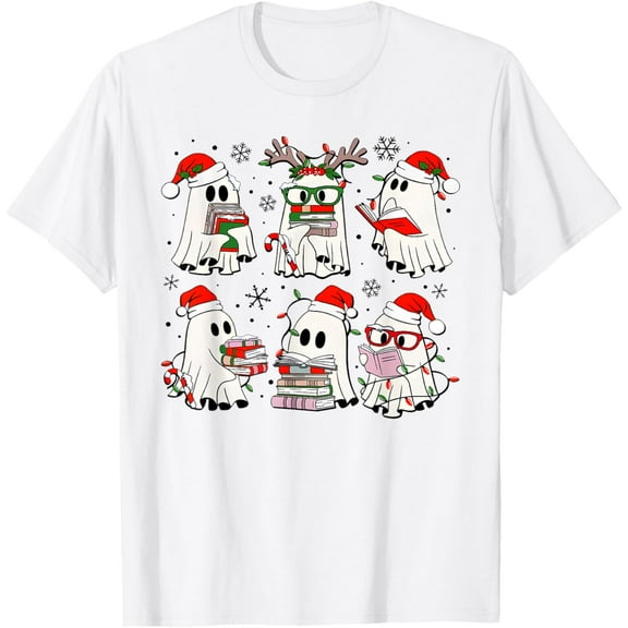 Funny Ghost Book Reading Christmas Books Lover Teacher T-Shirt