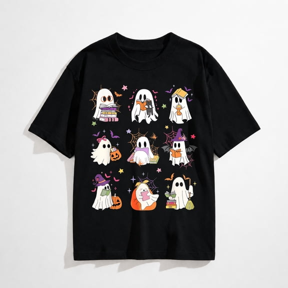 Funny Ghost Book Reading Halloween Books Lover Teacher Kids T-Shirt