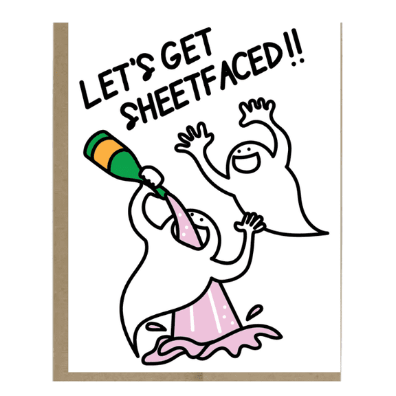 Funny Ghost Card "Let's Get Sheetfaced!!" Design Perfect for Celebrations, Parties, and Unique Greetings Envelope Included, Blank Inside