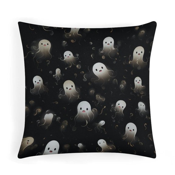 Funny Ghost Cute Halloween Spooky Black And White Pillowcases 16"x16" Halloween Fall Decor Linen Cushion Case Outdoor Home Decoration Couch Throw Pillows for Home Bed Sofa