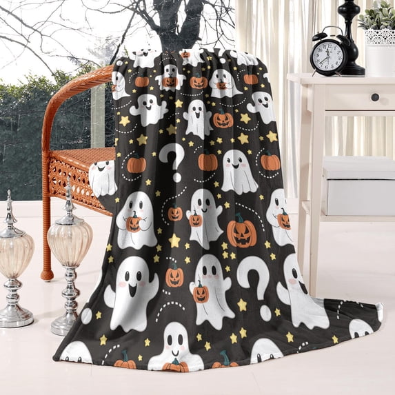 Funny Ghost Cute Halloween Throw Blanket Cute Spooky Bed Blanket Soft Fuzzy Plush Lap Blanket for Kids Adults Wife (50x60inch)