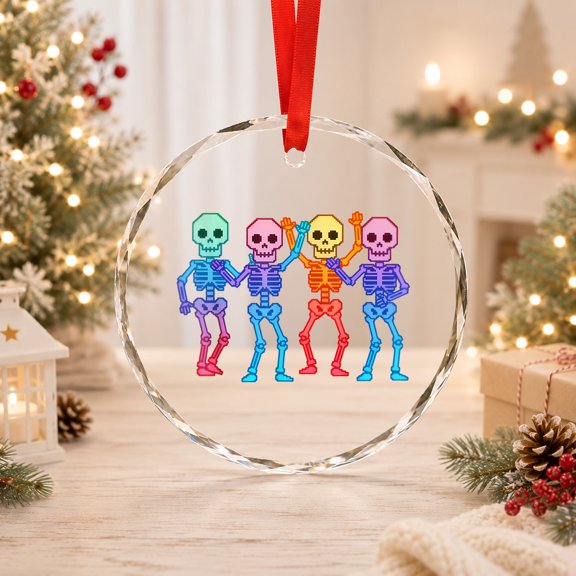 Funny Ghost Dancing Skeletons Glow in the Night Glass Ornament