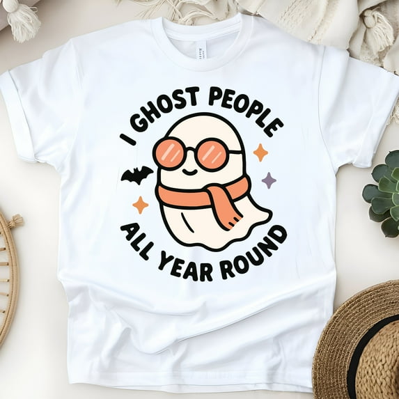 Funny Ghost Graphic Tee | Cute Halloween Inspired Shirt | Unisex T-Shirt, White, Size 3XL