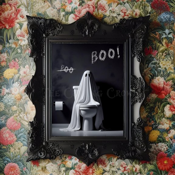 Funny Ghost On Toilet Print Boo Gothic Bathroom Decor, Bathroom Print, Toilet Alternative Gothic Decor, Goth Or Emo Present Poster, Poster Only