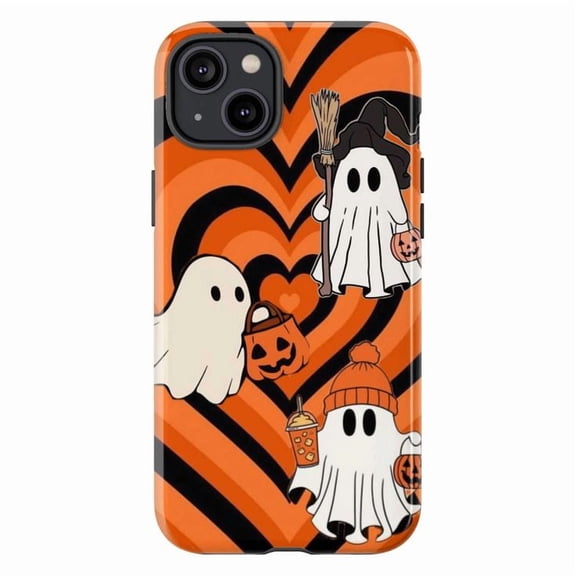 Funny Ghost Phone Case, Witch Ghost and Pumpkin Spice Latte, Groovy Halloween Art for iPhone 17 16 15 14 13 12 11