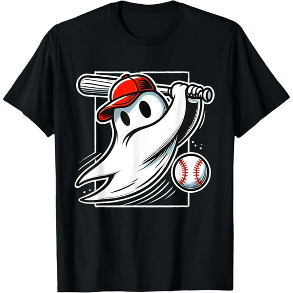 Funny Ghost Playing Baseball Halloween Boo Costume Boys Kids T-Shirt