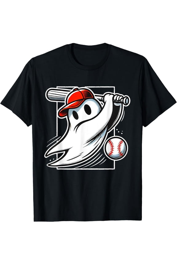 Funny Ghost Playing Baseball Halloween Boo Costume Boys Kids T-Shirt