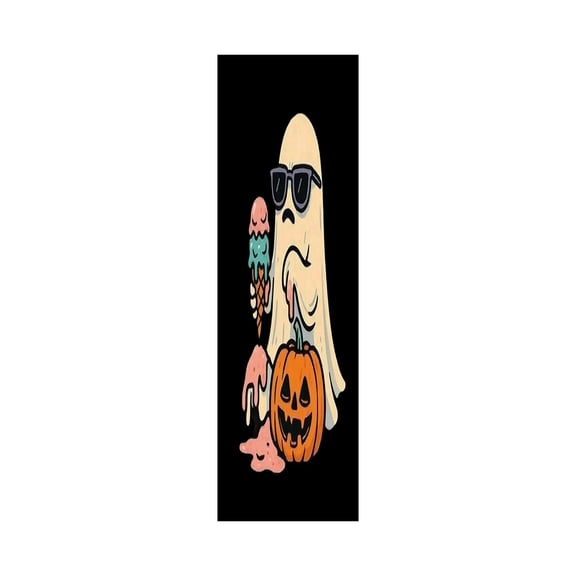 Funny Ghost & Pumpkin Table Runner Summer Halloween Decorations, Cute Ice Cream Motif Polyester Dining Tablecloth for Party Buffet, 1pc Black Seasonal Centerpiece (13" x 71") C