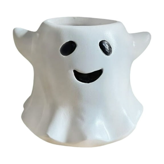 Funny Ghost Succulent Planter - White Ceramic Halloween Flower Pot with Smiling Face, Cute Indoor/Outdoor Decor for Plants, Candy or Treats - Unique Gift Idea