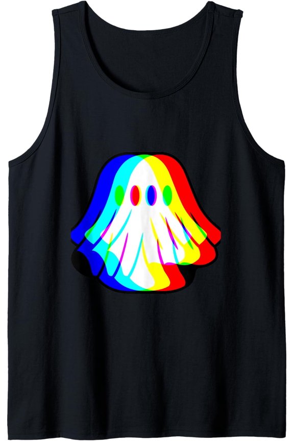 Funny Ghost Trippy Vaporwave Halloween Techno Rave Party Tank Top Size S-3XL