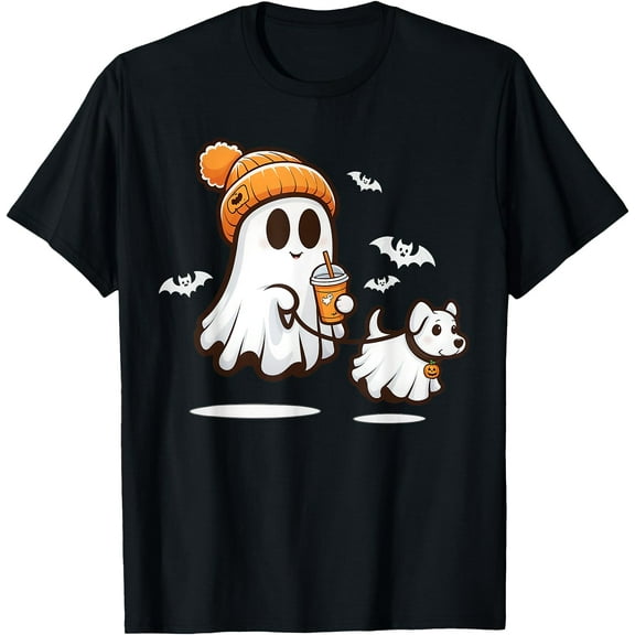 Funny Ghost Walking Dog Ghost Dog Halloween Women Men Kids T-Shirt,Black