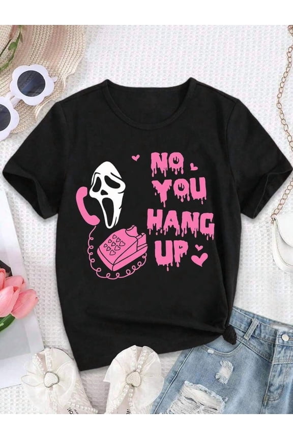 Funny Ghostface Halloween T-Shirt For Women - 'No You Hang Up' Design