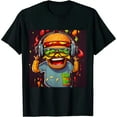 thumbnail image 1 of Funny Giant Hamburger Dancing With Music Headphones T-Shirt, 1 of 5