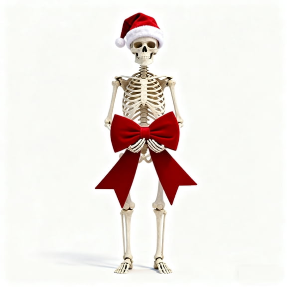 Funny Giant Skeleton Christmas Outfit,12ft Skeleton Christmas Accessories Costume Including Giant Santa Hat,Bow for Garden Lawn Indoor Outdoor Decor