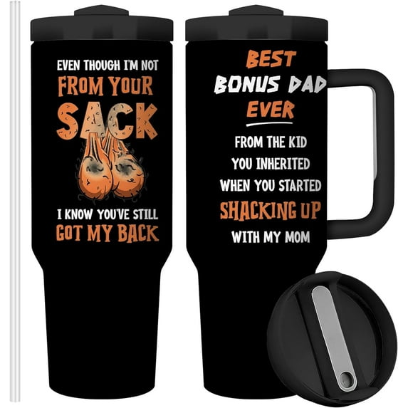 Funny Gift,Best Bonus Dad 40oz Stainless Steel Tumbler with Handle 18/8 Double Wall Vacuun Insulate Cup with Lid and Straw