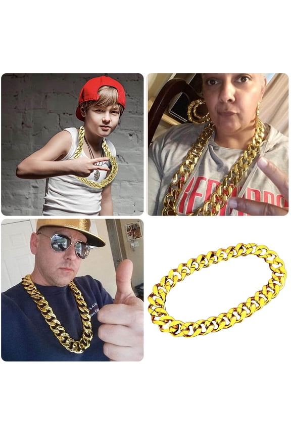 Funny Gift Gold Necklace For Men Women Gold Chain 80s 90s Rapper Punk Hop Necklace Shooting Prop Jewelry Accessory, 70 cm, Gold M