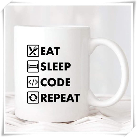 Funny Gift Idea Eat Sleep Code Repeat Mug, for Programmer, Geek Mug, Coders Mug, Programmer Mug, 11oz Ceramic Coffee Novelty Mugcup