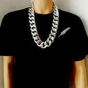 HASUEX Funny Gift Silver Necklace For Men Women Silver Chain 80s 90s Rapper Punk Hop Necklace Shooting Prop Jewelry Accessory