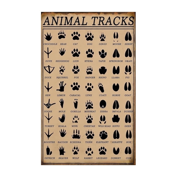Funny Gift for Animal Lovers Hunting Lodge Man Cave Vintage Metal Tin Wall Art Animal Tracks Sign Guide Rustic Nursery Cabin Decor