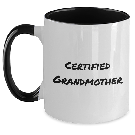Funny Gifts from Grandchildren to Grandma, Two Tone Coffee Mug for Father's Day, Certified Grandmother Quote, 11oz Ceramic Mug, Microwave and Dishwasher Safe, Gifts for Grandma