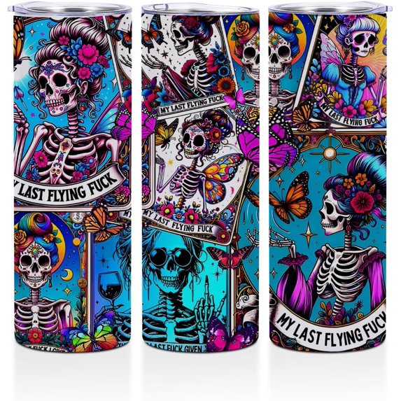 Funny Gifts Skull 20 oz Skinny Tumbler Stainless Steel Slim Insulated Tumblers Straight Tumbler Cups Coffee Mug Thermal Travel Cup with Lid, Birthday Witchy Gifts for Women, Sarcastic Tarot Cards