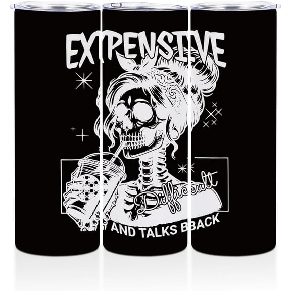 Funny Gifts Skull Coffee Cups with Lids, 20 Oz Skinny Straight Tumbler, Gag Gifts Sarcastic Skeleton, Stainless Steel Tumblers Tea Cup Thermal Cups Water Glasses, Halloween Stuff for Girl