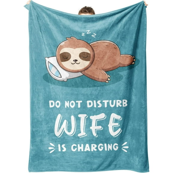 Funny Gifts for Wife Christmas, Anniversary Wedding Gifts for Wife, Wifey is Charging Sloth Blanket, Birthday Gift for Wifey from Husband, Valentines Day Gift for Her