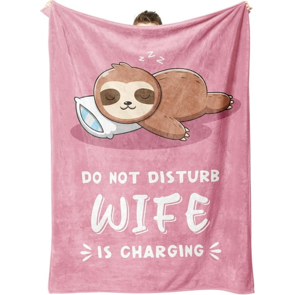 Funny Gifts for Wife Christmas, Anniversary Wedding Gifts for Wife, Wifey is Charging Sloth Blanket, Birthday Gift for Wifey from Husband, Valentines Day Gift for Her