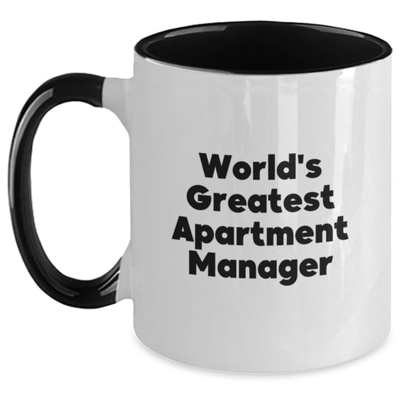 Funny Gifts from Friends, Gifts for Apartment Manager, World's Greatest Apartment Manager Two Tone Coffee Mug, Holiday Christmas Unique Gifts