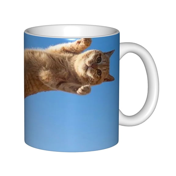Funny Ginger Cat Ceramic Coffee Mug 11oz, Cute Orange Tabby Cat Looking Down Print Tea Cup for Cat Lovers, Unique Office and Home Water Mug Gift
