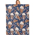 thumbnail image 1 of Funny Gingerbread Blue Throw Blanket 50x60in Soft Lightweight Flannel, Food Cocoa Cup Creamy Candy Cane Star Blankets - Gifts for Adult, for Couch Office Travel Home Living Room Christmas Decor, 1 of 6