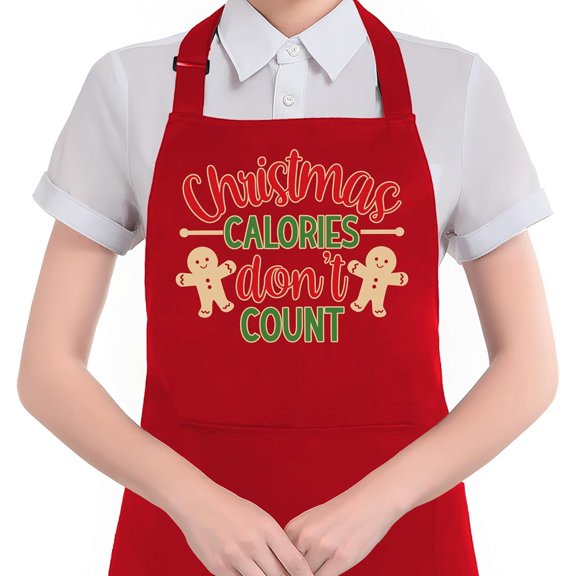 Funny Gingerbread Christmas Apron with Pockets, Gifts for Baking Lovers, Christmas Calories Don''t Count Waterproof Adjustable Cooking Apron for Kitchen Dishwashing Grilling