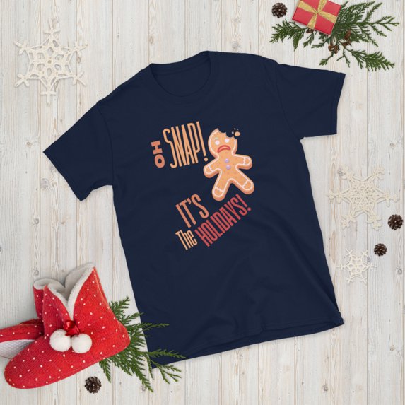 Funny Gingerbread Christmas Shirt | Unisex Holiday Graphic Tee | Gifts & Stocking Stuffers (Navy, S)