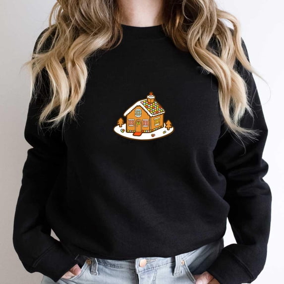 Funny Gingerbread House Christmas Holiday Baking Graphic - Machine Washable SW6254 Unisex Sweatshirt, Up to Size 5XL