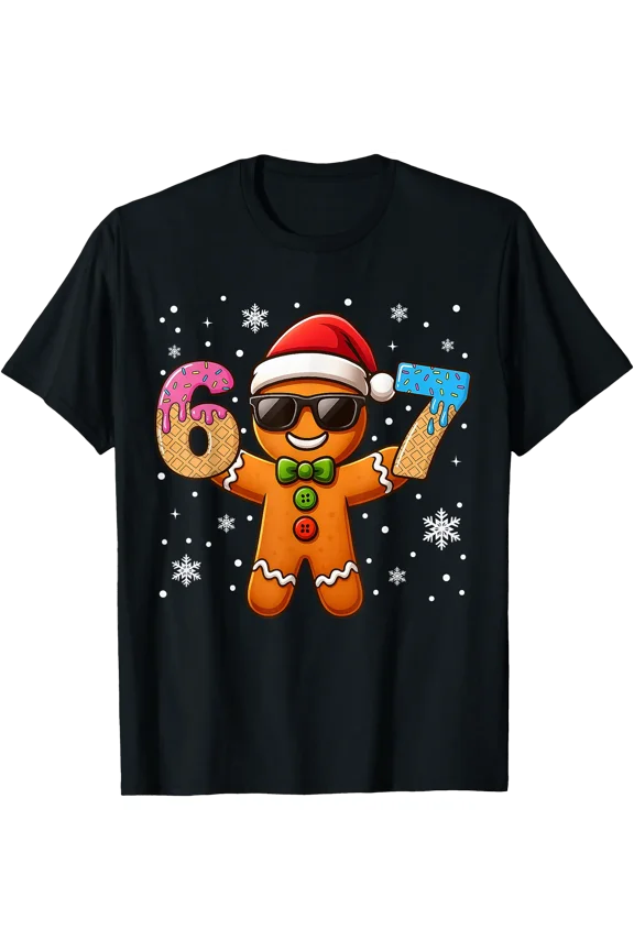 Funny Gingerbread Man Ice Cream Drip T-Shirt for Festive Holiday Cheer