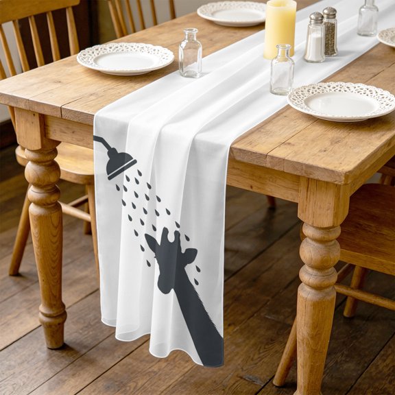 Funny Giraffe 4.5ft Cheesecloth Table Runner for Wedding 19"x55", Giraffe Bathing Shower Animal Silhouette Kitchen Dinner Sheer Tulle Chiffon Dresser Scarf, Holiday Party Decorations