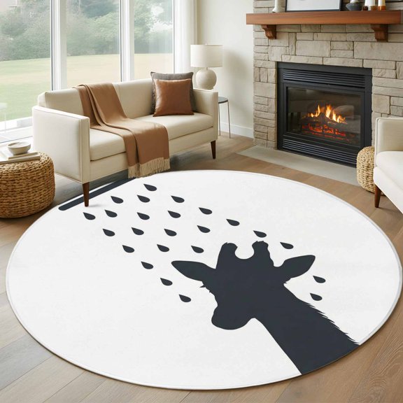 Funny Giraffe 7ft Round Rug for Living Room Conversation Area, Giraffe Bathing Shower Animal Silhouette Washable Non Slip Large Circle Area Rug