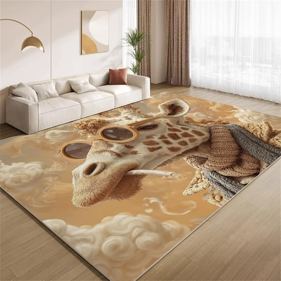 Funny Giraffe Area Rugs, Animal Pattern Carpet, Washable Non Slip Low Pile Soft Rug for Living Room Bedroom Office Decor Mat 3ftx5ft