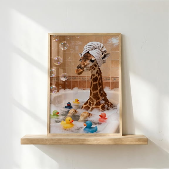 Funny Giraffe Bath Poster, Cute Animal Bathroom Wall Art, Humorous Bathtub Print, Whimsical Bathroom Decor, Meme Animal Poster , Poster Print Only