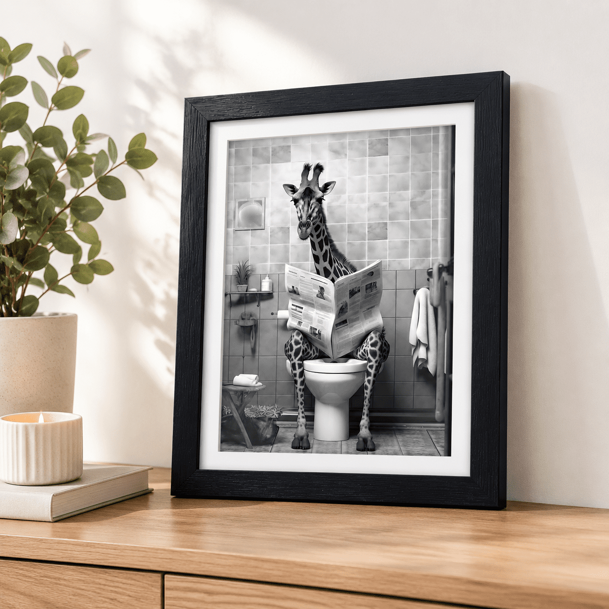 Funny Giraffe Bathroom Canvas Wall Art, 10