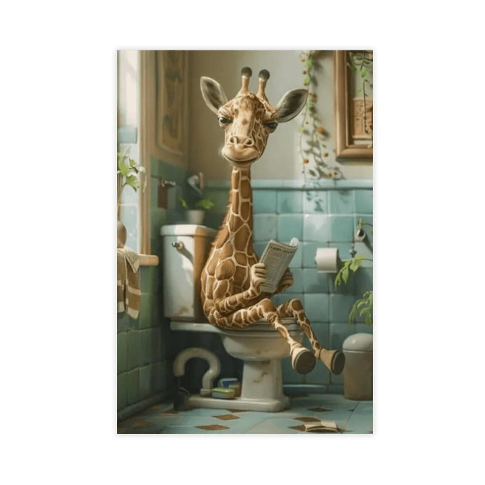 Funny Giraffe Bathroom Wall Art - Whimsical Canvas Print with A ...