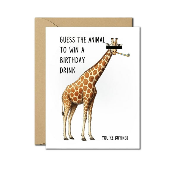 Funny Giraffe Birthday Card Hilarious Guess the Animal Joke with Party Blower Blank Inside with Envelope Perfect for Friends, Coworkers, Animal Lovers & Adults with a Sense of Humor