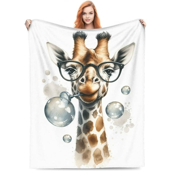 Funny Giraffe Blanket Gifts for Kids Adults Cute Wild Animal Face Throw Blankets Soft Warm Lightweight Cozy Watercolor Throws for Bed Living Room Sofa Couch Birthday Decor 60x50 Inchin