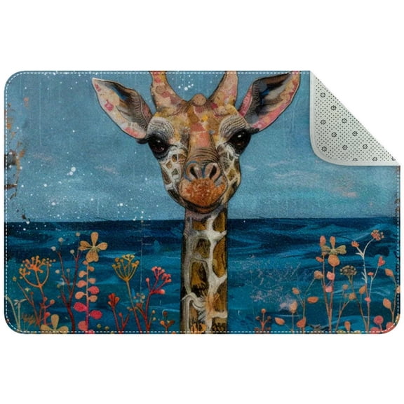 Funny Giraffe Blue Ocean Beach Coastal Coral Small Area Rug, Non-Slip Door Mat Indoor Floor Mat, Washable Kitchen Rug Entrance DMat for Bedroom Living Room