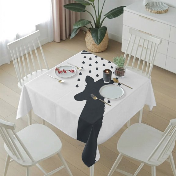 Funny Giraffe Cartoon Table Cloth 54x54in, Waterproof Square Tablecloth Wipeable Tablecloths Abstract Grey White Animal Shadow Table Covers for Dining Tables Party Indoor Outdoor