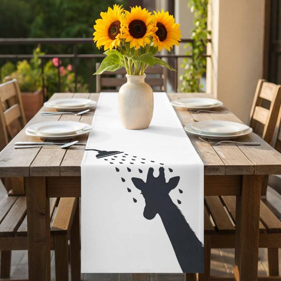 Funny Giraffe Cartoon Table Runner 36 Inches Long,Kitchen Dining Tablerunners Abstract Grey White Animal Shadow Linen Table Runners Dresser Scarves for Home Dinner Wedding Holiday Party Decor