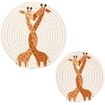 thumbnail image 1 of Funny Giraffe Couple Hug Kiss Love Heart Valentines Day Pot Holders Trivets, 2 PCS Round Cotton Thread Weave Potholders for Kitchens Hot Pads Table Mats Coasters for Hot Dishes, 1 of 7