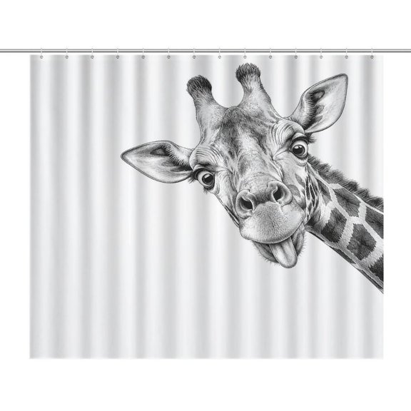 Funny Giraffe Face Sketch Print Shower Curtain,Cloth Fabric Waterproof Polyester Bathroom Home Decor Set with Hooks